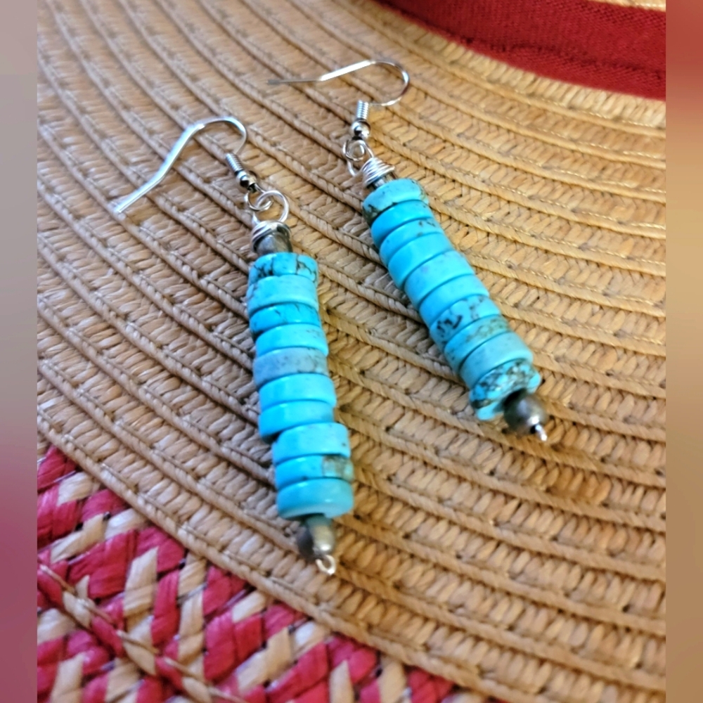 Turquiose Heishi Bead Dangle Earrings